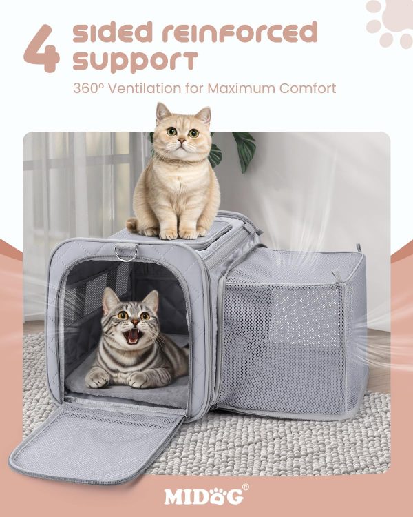 MIDOG Cat Carrier Expandable Water Resistant Pet Travel-6