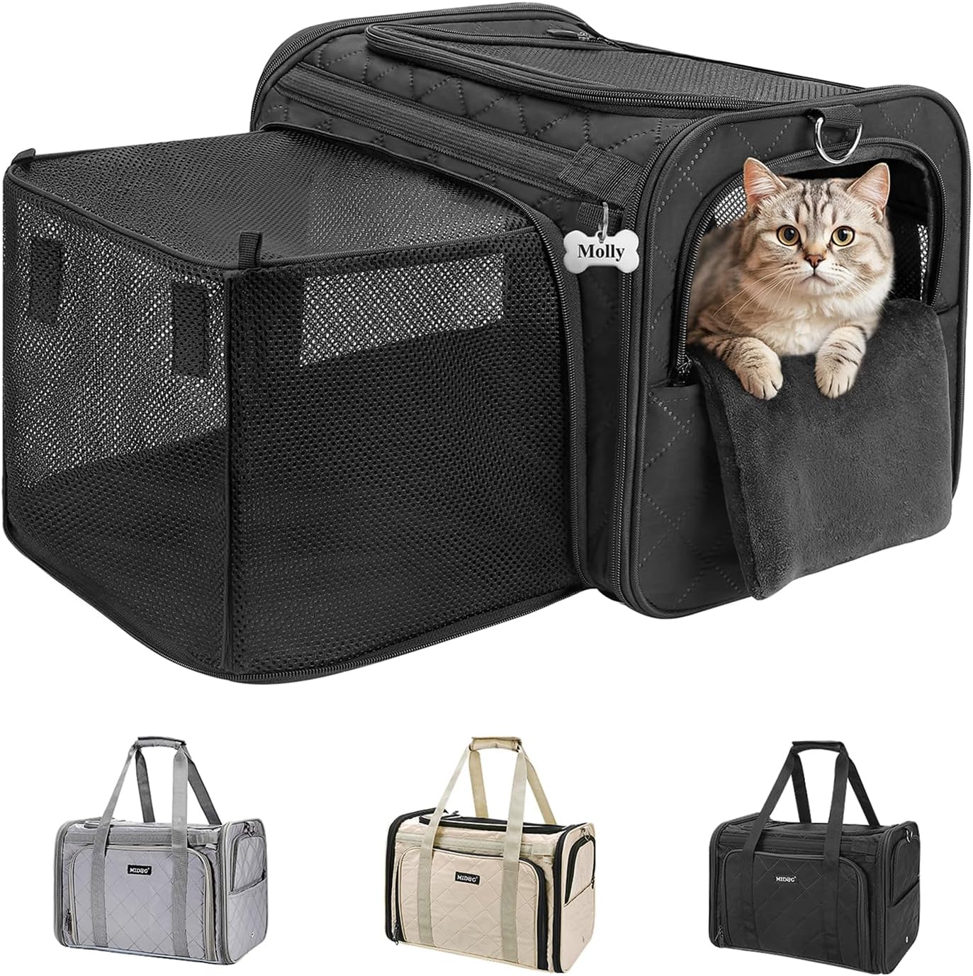 MIDOG cat carrier in use during a car trip