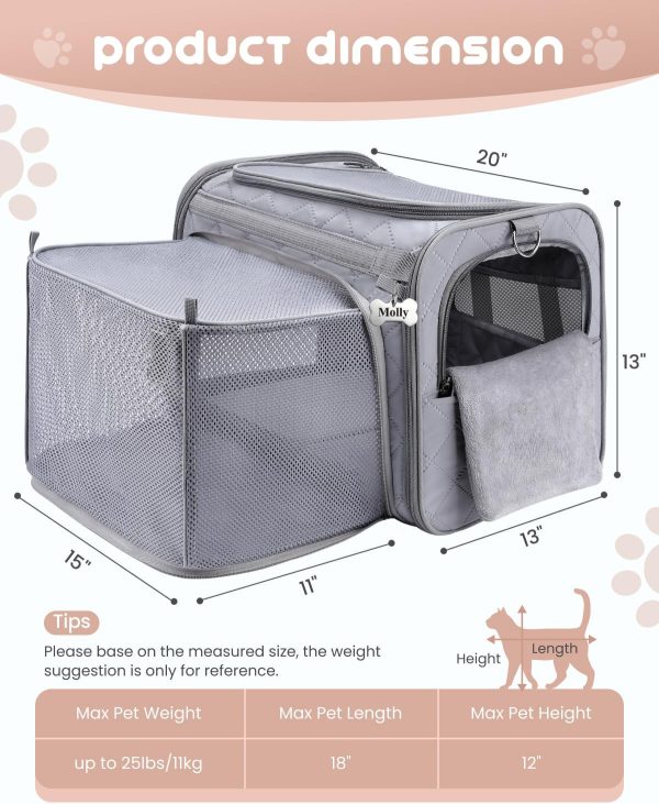 MIDOG Cat Carrier Expandable Water Resistant Pet Travel-7