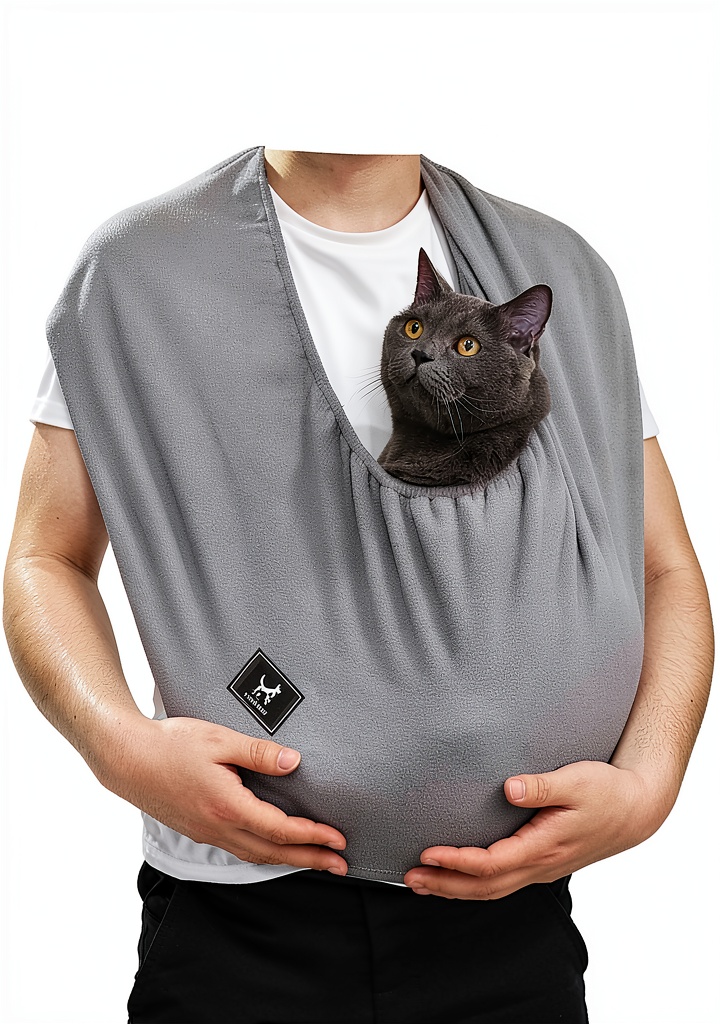 PAWPUBBY cat sling carrier being used while the owner reads a book on a couch