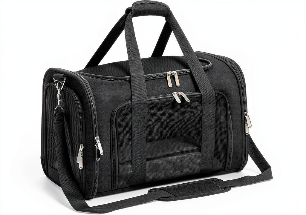 LEHNI soft-sided pet carrier placed under an airplane seat