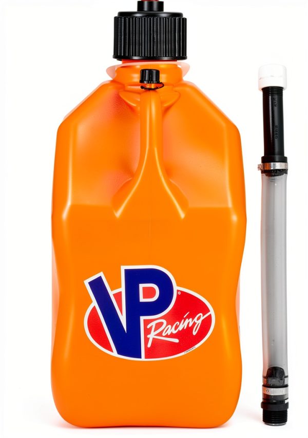 VP Racing 3572-CA, 5.5-Gallon Square Motorsport Jug Orange w/ 14" Deluxe Hose Close-Trimmed Cap and Neck for Tight Seal (1 Pack)-0